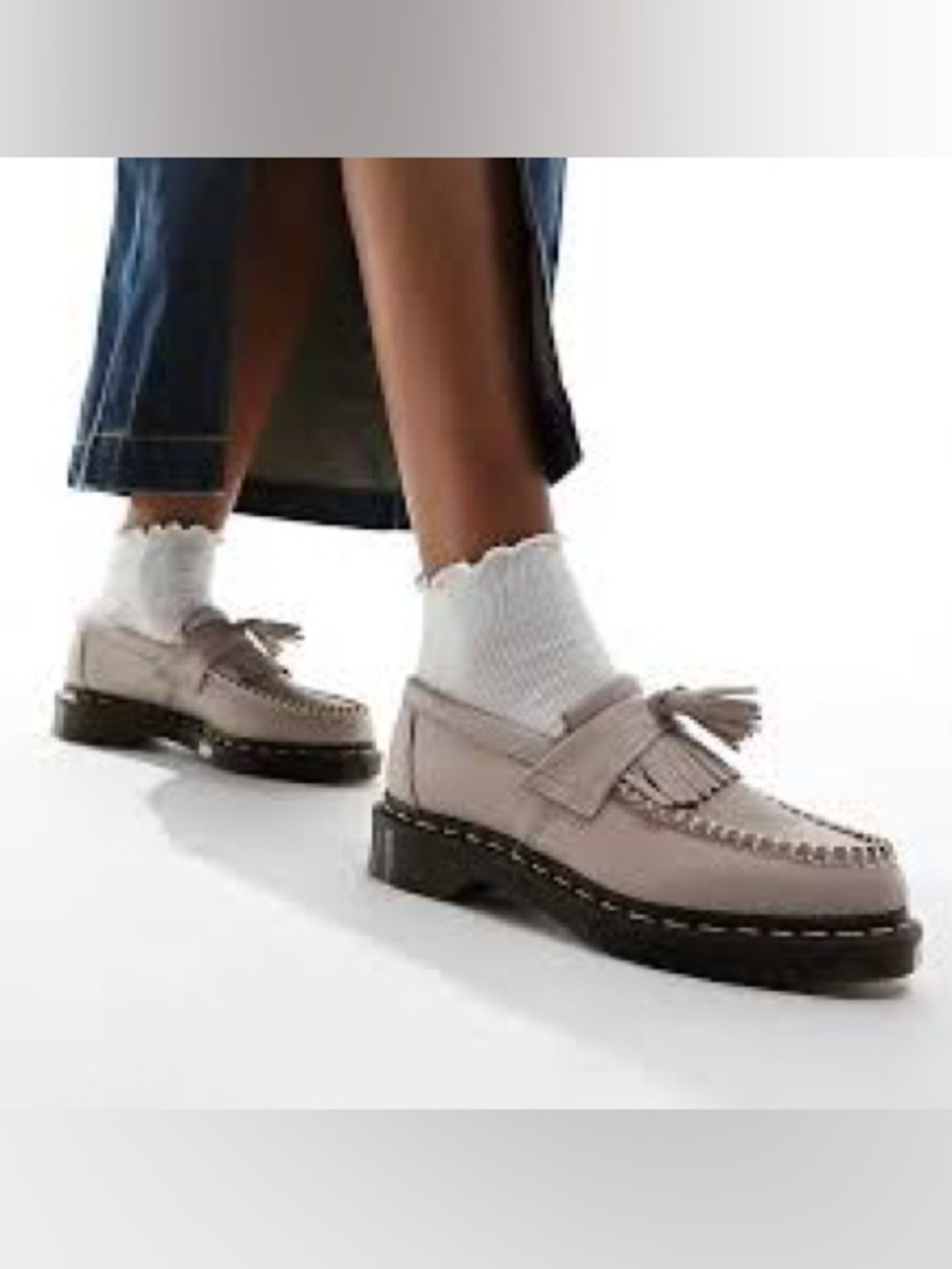 Dr. Martens ADRIAN  Women's Tassel Loafers in Light Beige NWOT